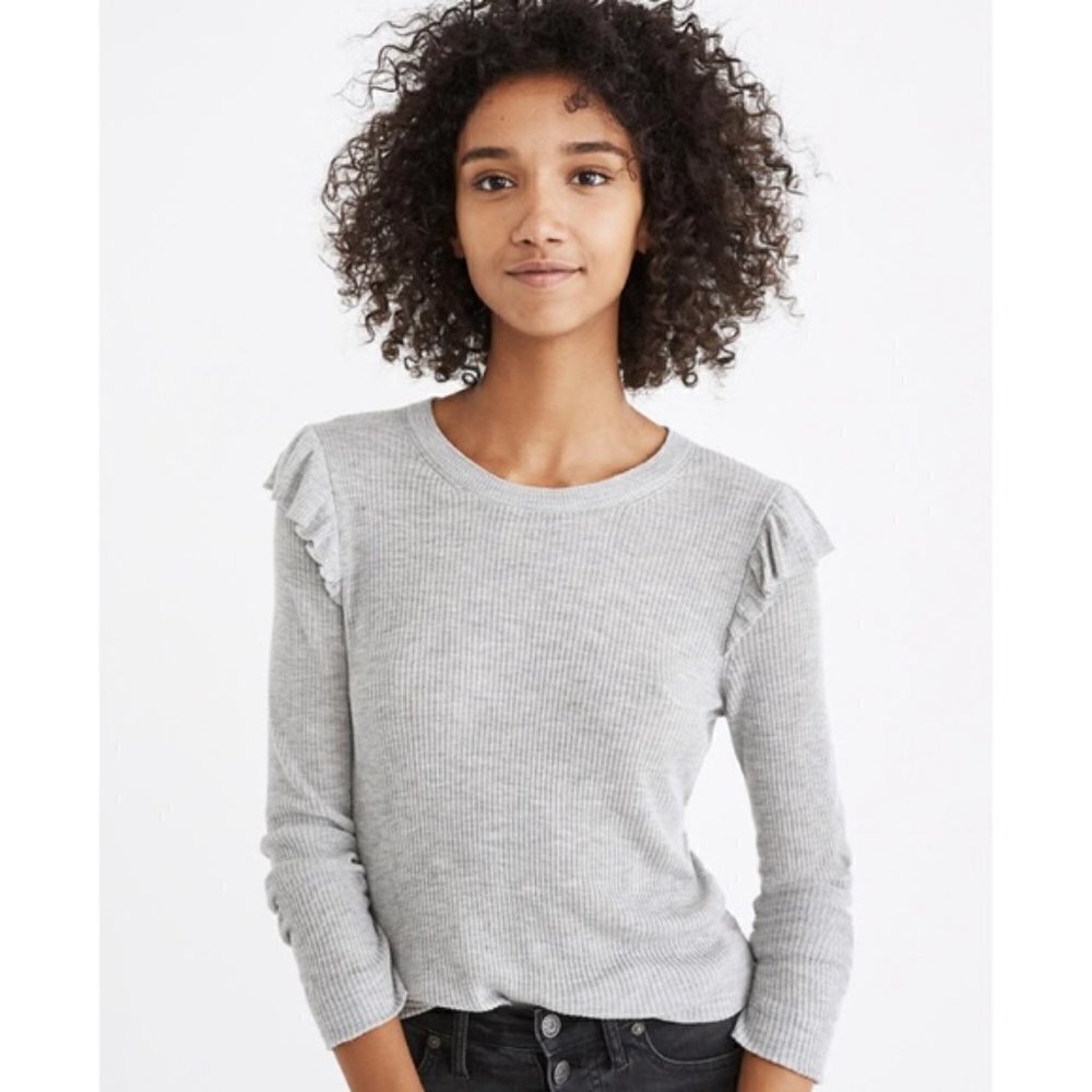Madewell Ruffle Sweater Knit Lightweight Rib Top - Picture 3 of 13